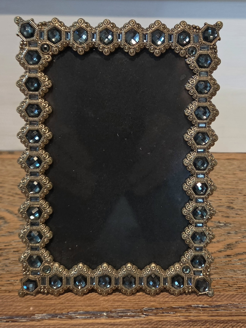 Ornate Jeweled Freestanding Picture Frame - Metal & Glass